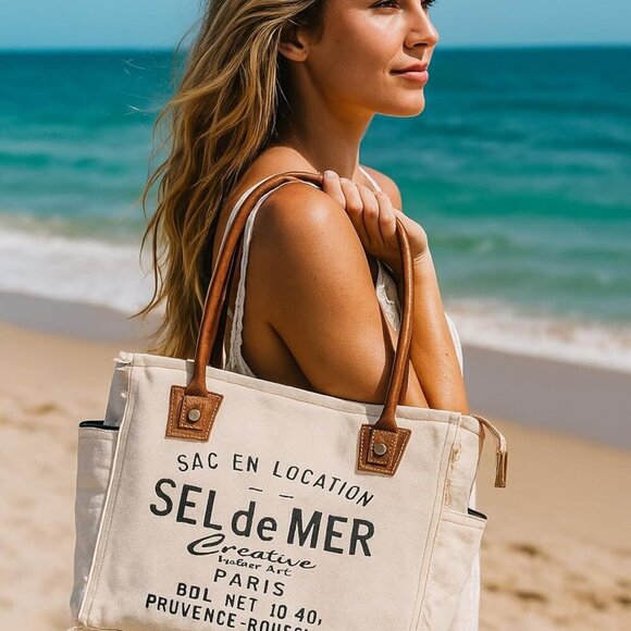 Vintage Canvas Tote Bag Eco-Friendly Casual Travel Shoulder Bag for Women - Picture 2 of 7